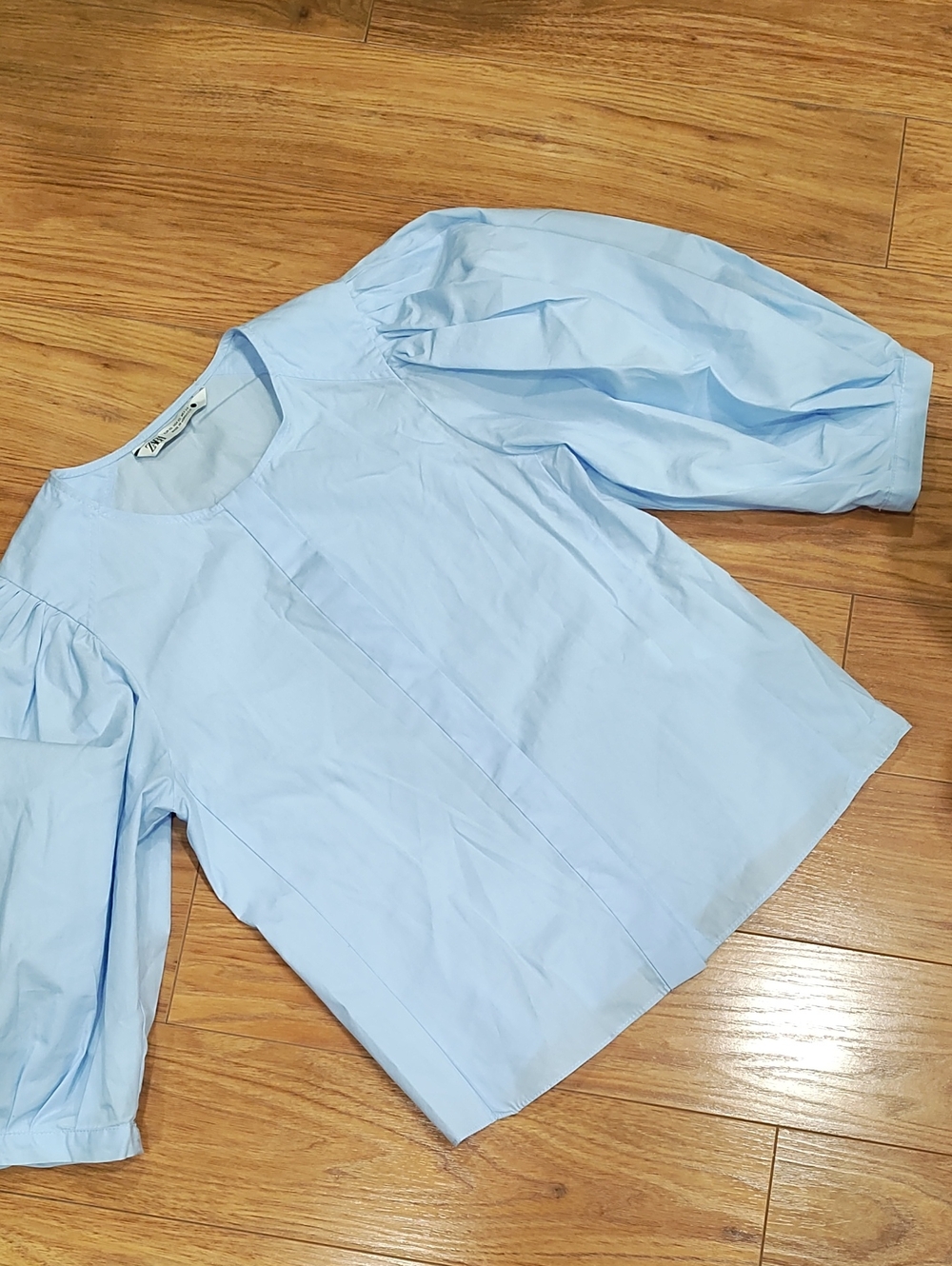 Zara Light Blue Puff Sleeve Blouse